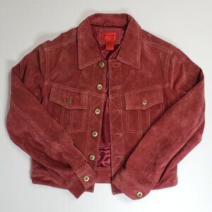 Unisex Jane Doe Collection Burgundy Red Pink Leather Suede Jacket Size S 90s Y2K